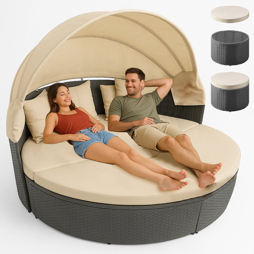 Letto Isola in Rattan Grigio Modulabile Salotto Esterni Giardino Tetto Parasole