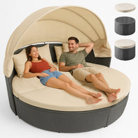 Letto Isola in Rattan Grigio Modulabile Salotto Esterni Giardino Tetto Parasole