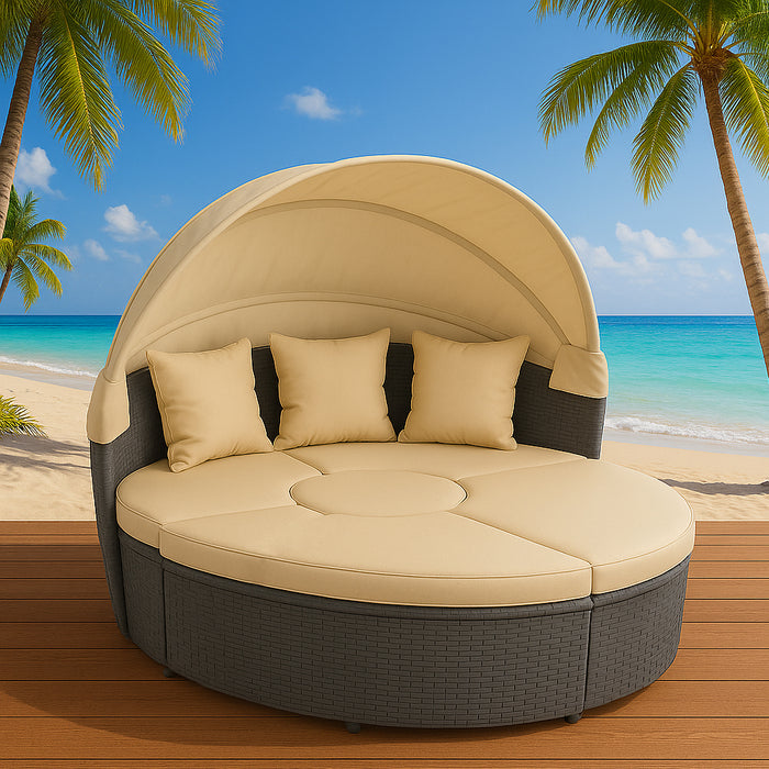 Letto Isola in Rattan Grigio Modulabile Salotto Esterni Giardino Tetto Parasole