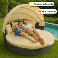 Letto Isola in Rattan Grigio Modulabile Salotto Esterni Giardino Tetto Parasole