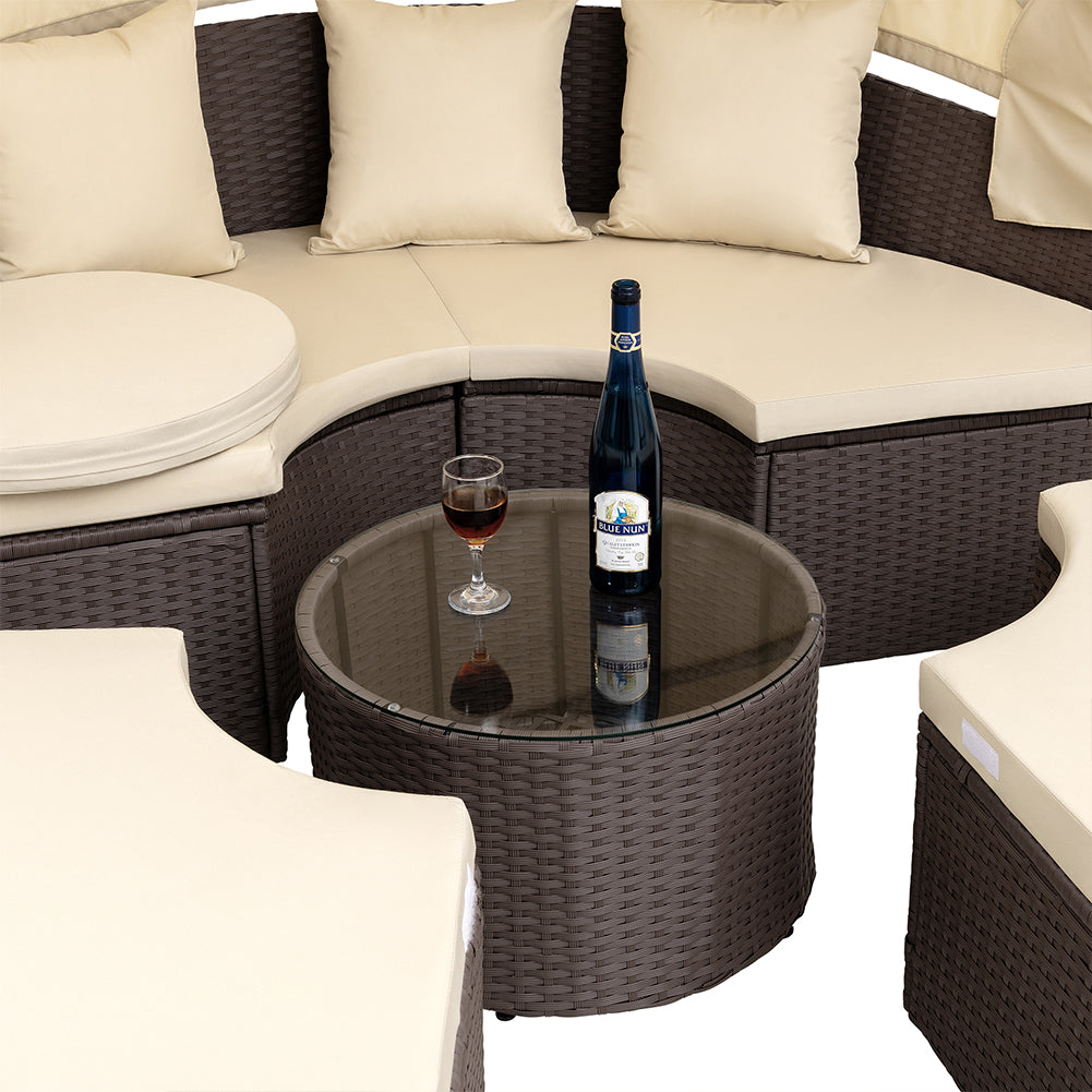 Letto Isola in Rattan Marrone Modulabile Salotto Esterni Giardino Tetto Parasole