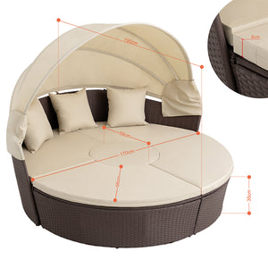 Letto Isola in Rattan Marrone Modulabile Salotto Esterni Giardino Tetto Parasole