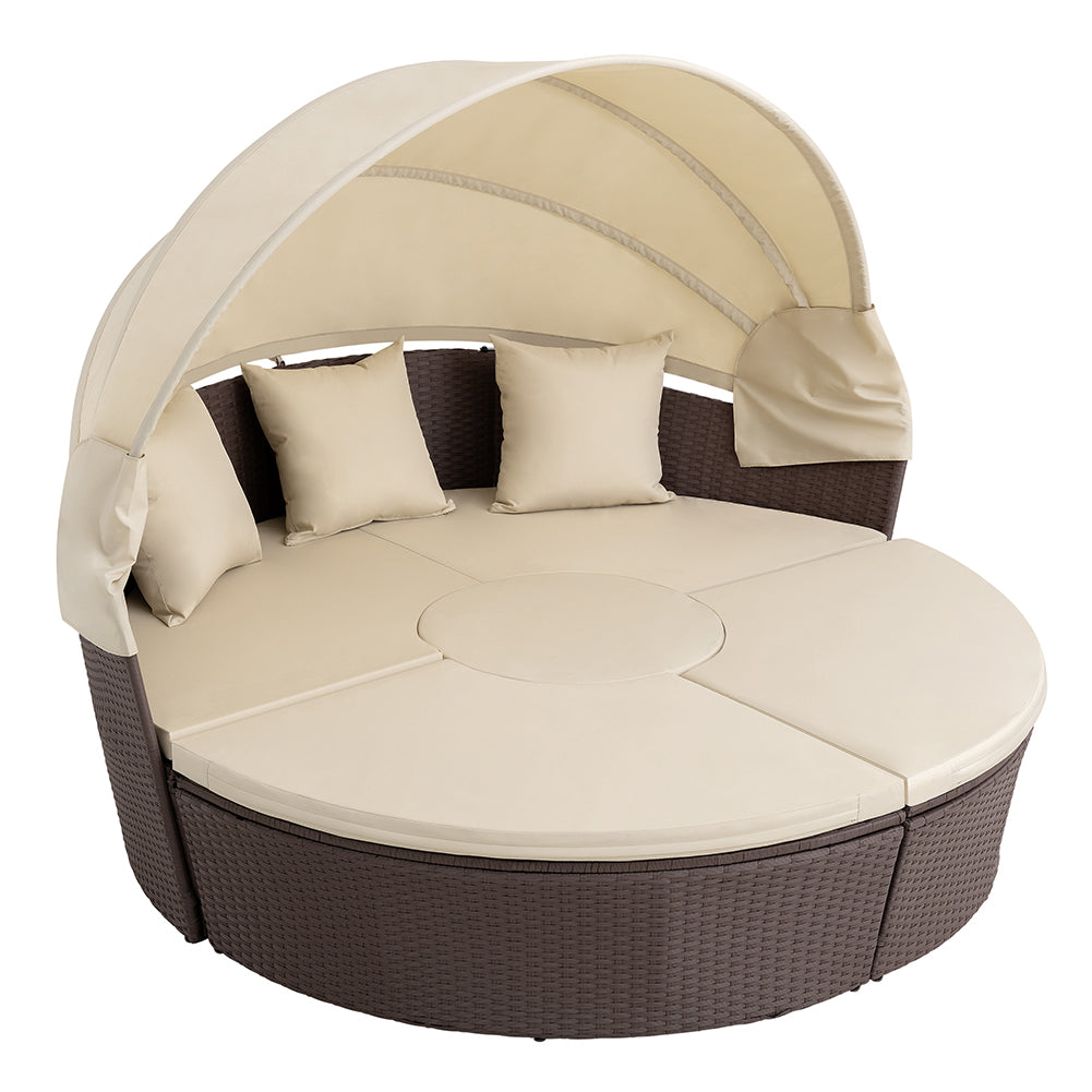 Letto Isola in Rattan Marrone Modulabile Salotto Esterni Giardino Tetto Parasole