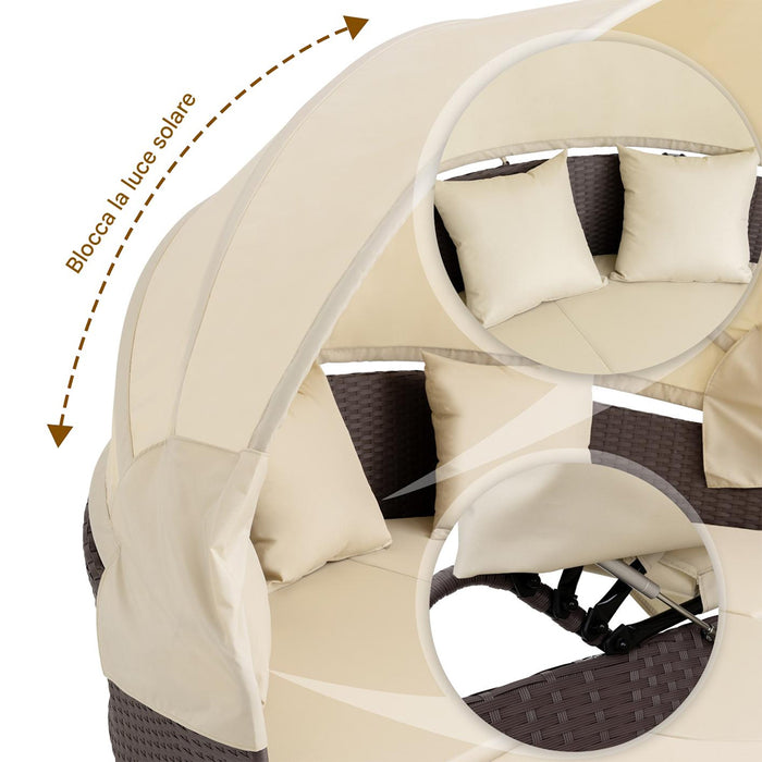 Letto Isola in Rattan Marrone Modulabile Salotto Esterni Giardino Tetto Parasole