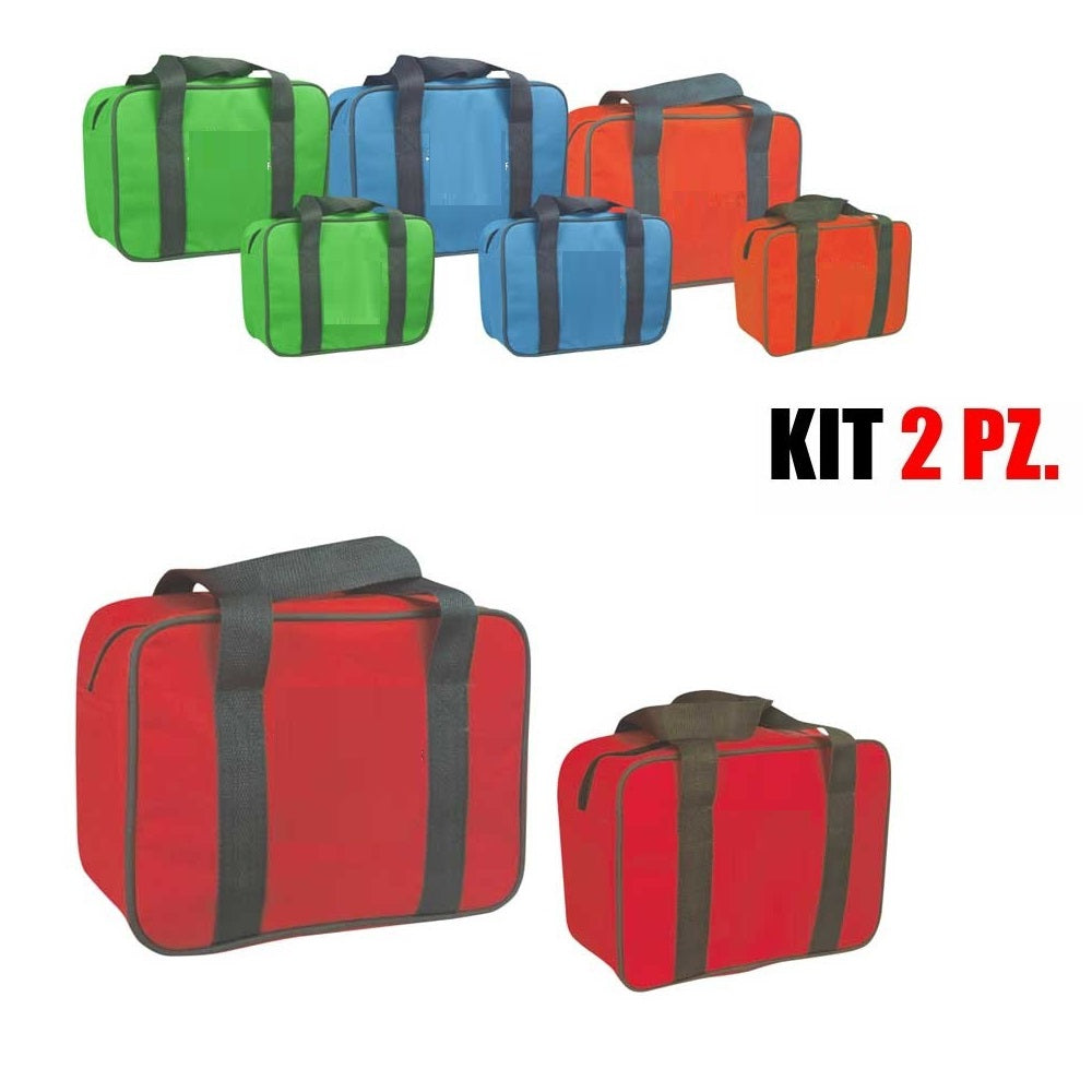 2Borse Termiche 24LT e 7LT con 2 Mattonelle Ghiaccio 400ml colore Azzurro
