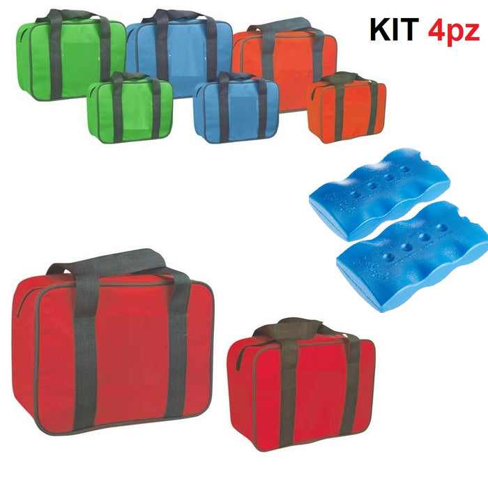 2Borse Termiche 24LT e 7LT con 2 Mattonelle Ghiaccio 400ml colore Azzurro