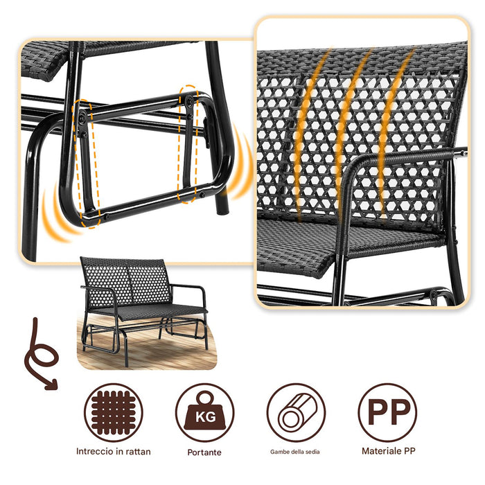 Panchina a Dondolo in Rattan Sedia 2 Posti Esterno Divanetto Giardino Ergonomico