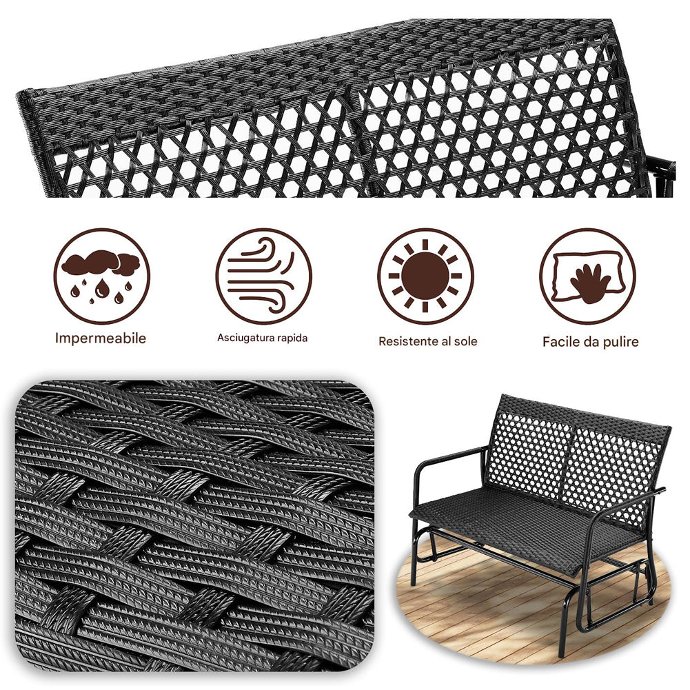 Panchina a Dondolo in Rattan Sedia 2 Posti Esterno Divanetto Giardino Ergonomico