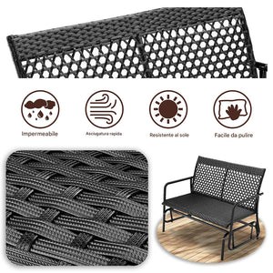 Panchina a Dondolo in Rattan Sedia 2 Posti Esterno Divanetto Giardino Ergonomico
