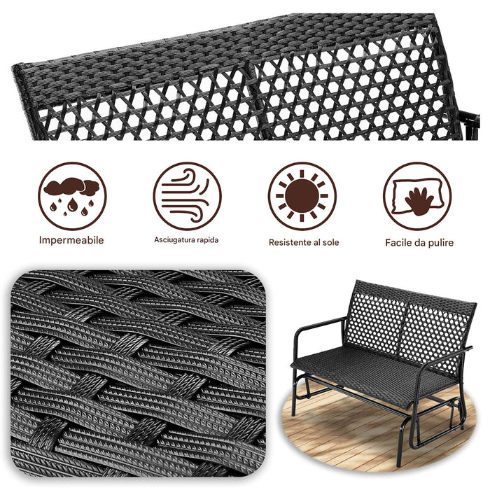 Panchina a Dondolo in Rattan Sedia 2 Posti Esterno Divanetto Giardino Ergonomico