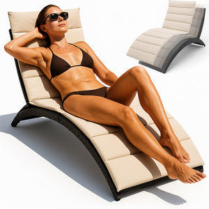 Lettino a Sdraio Nero Pieghevole Salvaspazio con Cucino da Esterno Giardino