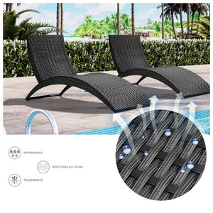 Lettino a Sdraio Nero Pieghevole Salvaspazio con Cucino da Esterno Giardino
