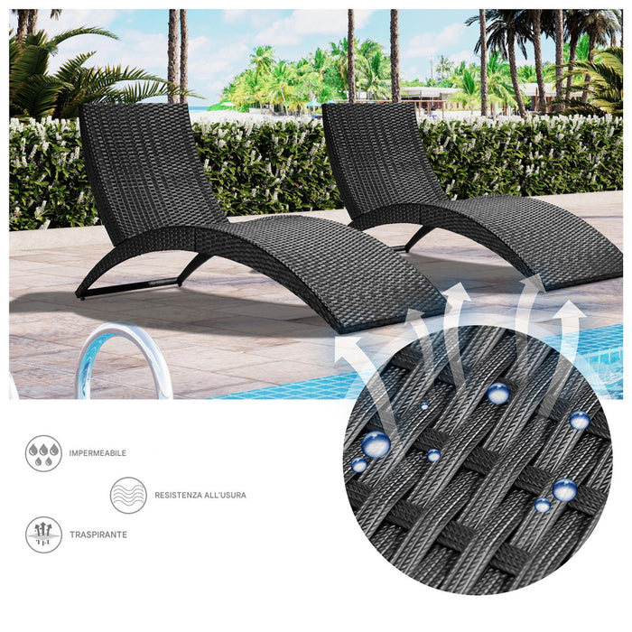Lettino a Sdraio Nero Pieghevole Salvaspazio con Cucino da Esterno Giardino