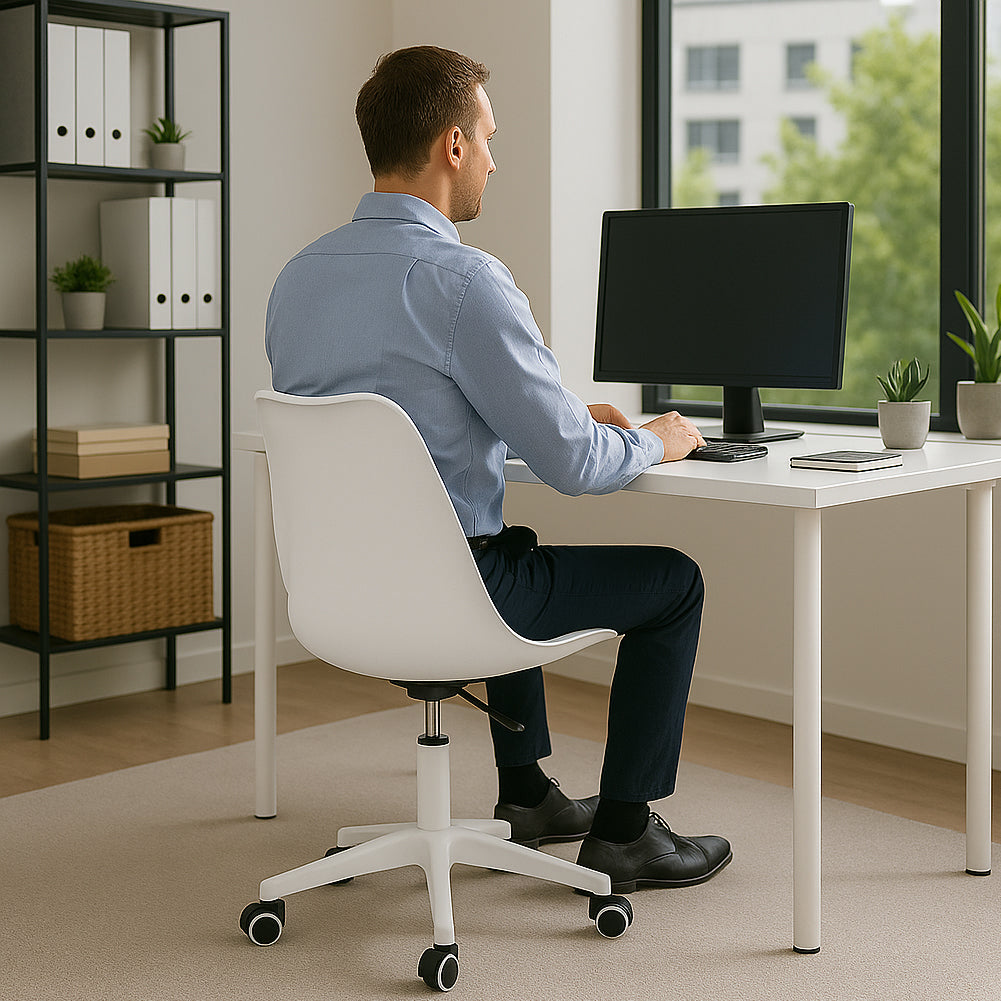 Sedia da Ufficio Full Bianco Poltrona da Studio e Casa Ergonomica con Ruote