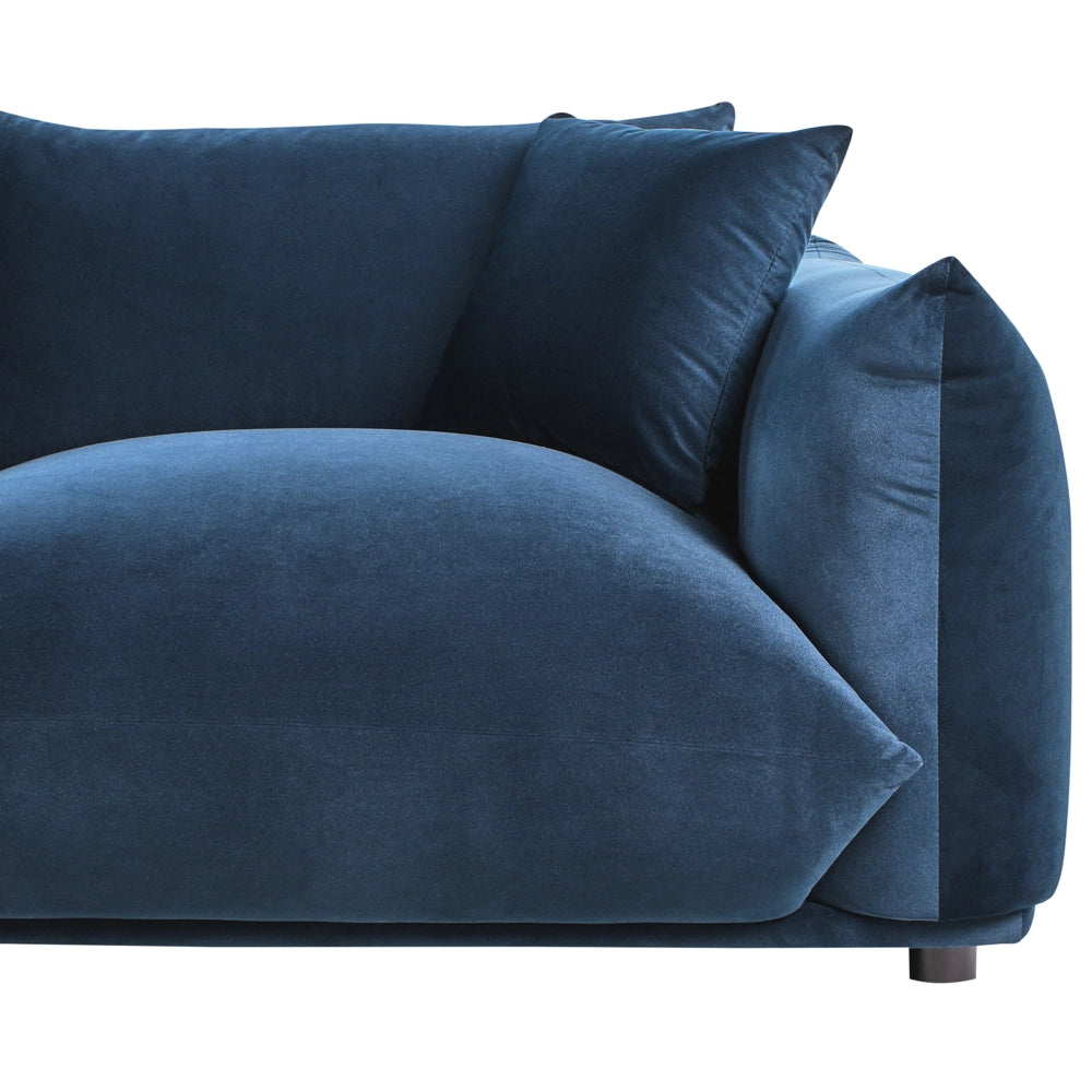 Divano in velluto blu scuro imbottito in poliestere a 3 posti con cuscini decorativi Divano da soggiorno