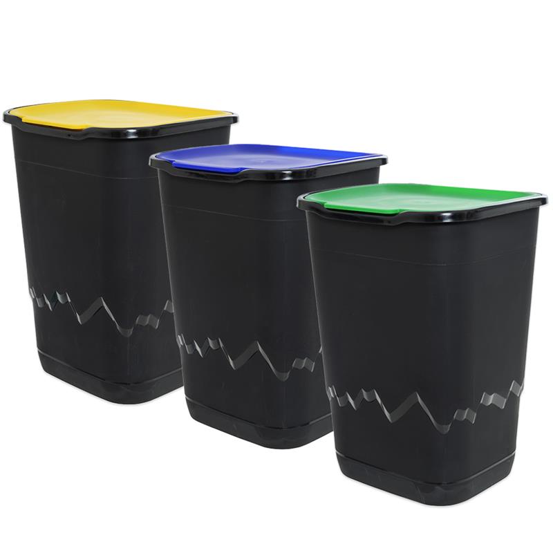 SET 3 PATTUMIERE DA 50 LT PER LA RACCOLTA DEI RIFIUTI CARTA, PLASTICA E VETRO 36 X 40 X 54H CM