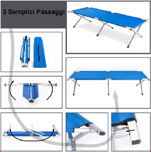 Lettino da Campeggio Pieghevole Salvaspazio con Sacca Trasporto 190x70 cm Brandina Blu