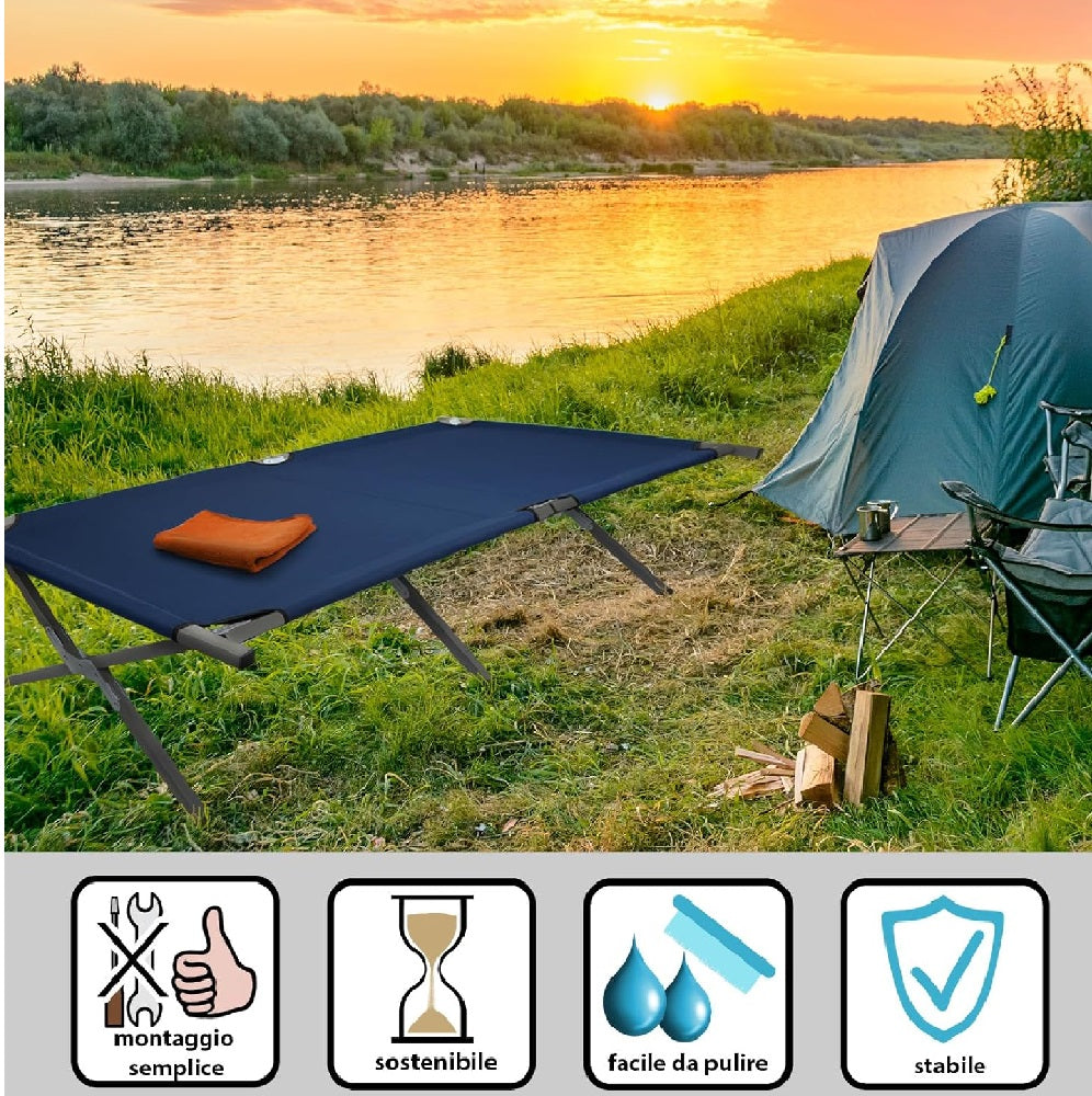 Lettino da Campeggio Pieghevole Salvaspazio con Sacca Trasporto 190x70 cm Brandina Blu