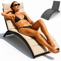 Lettino Sdraio Pieghevole Giardino Esterno con Cuscino, Rattan Salvaspazio Relax Nero Beige