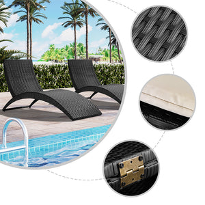 Lettino Sdraio Pieghevole Giardino Esterno con Cuscino, Rattan Salvaspazio Relax Nero Beige