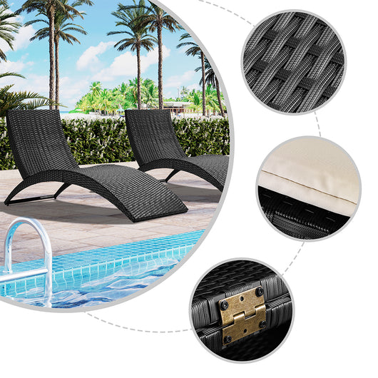Lettino Sdraio Pieghevole Giardino Esterno con Cuscino, Rattan Salvaspazio Relax Nero Beige