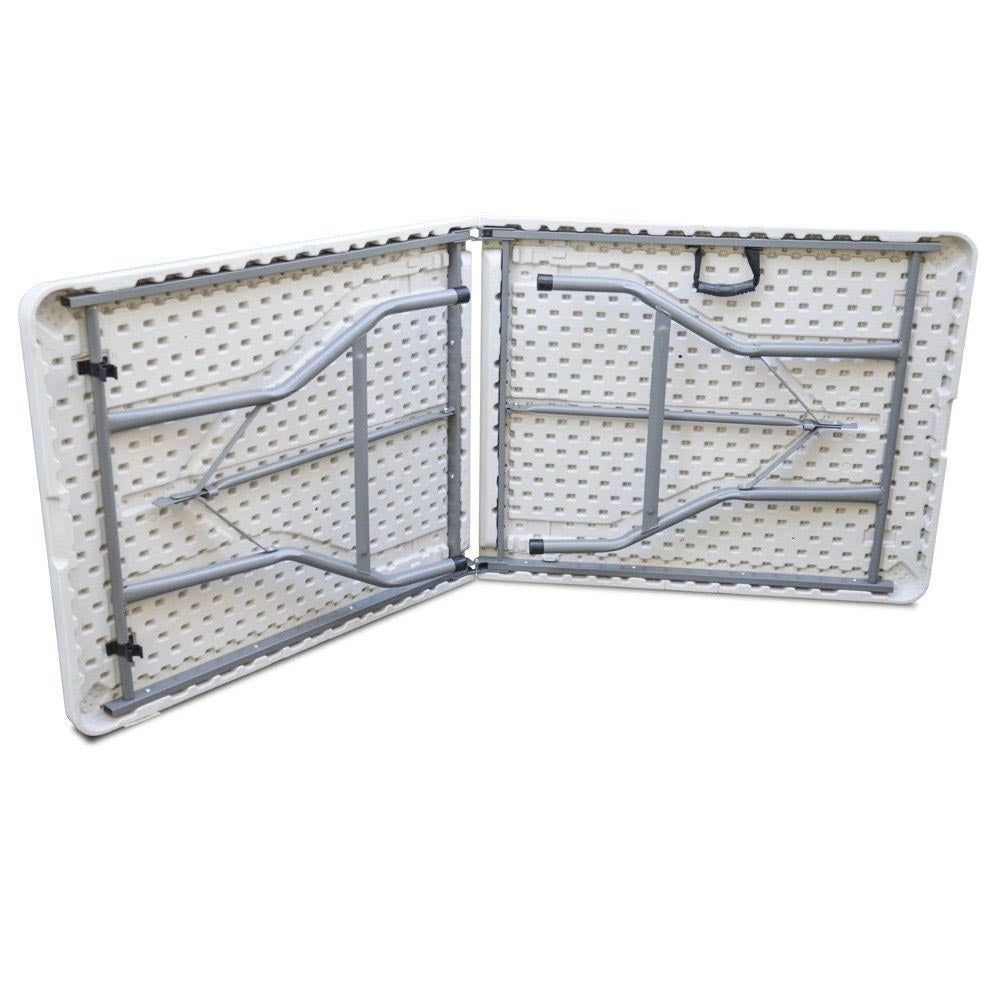 Tavolo Pieghevole in Resina HDPE 180x70 H74cm Richiudibile Salvaspazio Bianco
