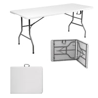 Tavolo Pieghevole in Resina HDPE 180x70 H74cm Richiudibile Salvaspazio Bianco