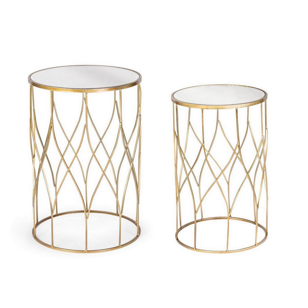 Tavolino da Salotto in Ottone con Specchio Moderno Tondo Eleonor Formato: Piccolo