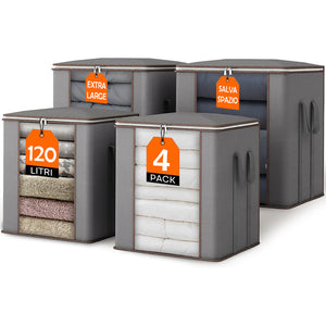 Set 4 Sacchetti Contenitori Extra Large 120L Manici Rinforzati Organizer Casa