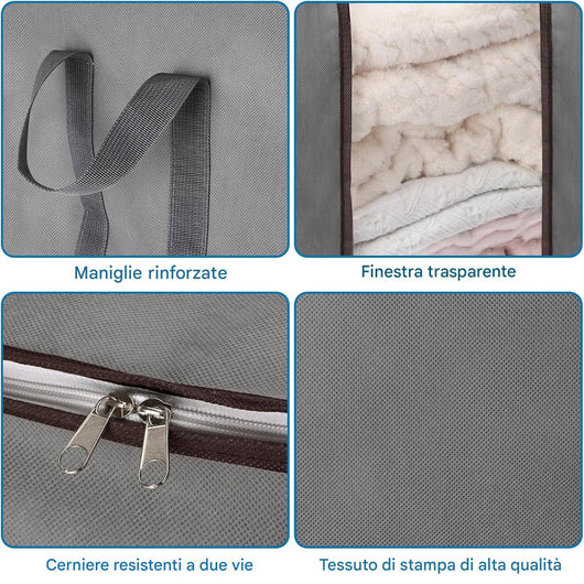 Set 4 Sacchetti Contenitori Extra Large 120L Manici Rinforzati Organizer Casa