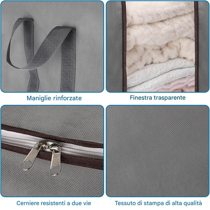 Set 4 Sacchetti Contenitori Extra Large 120L Manici Rinforzati Organizer Casa