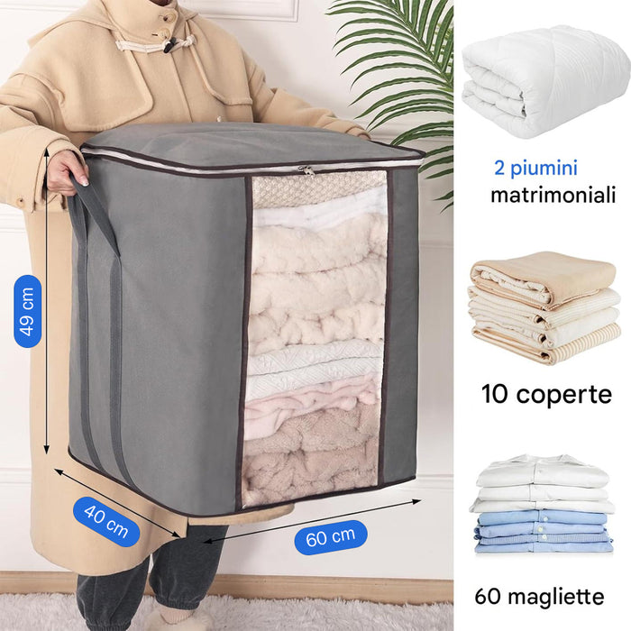 Set 4 Sacchetti Contenitori Extra Large 120L Manici Rinforzati Organizer Casa