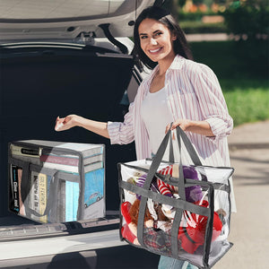 Set 4 Sacchetti Trasparenti in PVC 45x38x23 cm con Cerniere e Manici Rinforzati