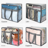 Set 4 Sacchetti Trasparenti in PVC 45x38x23 cm con Cerniere e Manici Rinforzati