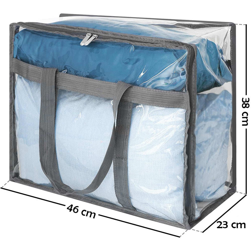 Set 4 Sacchetti Trasparenti in PVC 45x38x23 cm con Cerniere e Manici Rinforzati