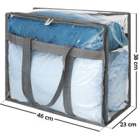 Set 4 Sacchetti Trasparenti in PVC 45x38x23 cm con Cerniere e Manici Rinforzati