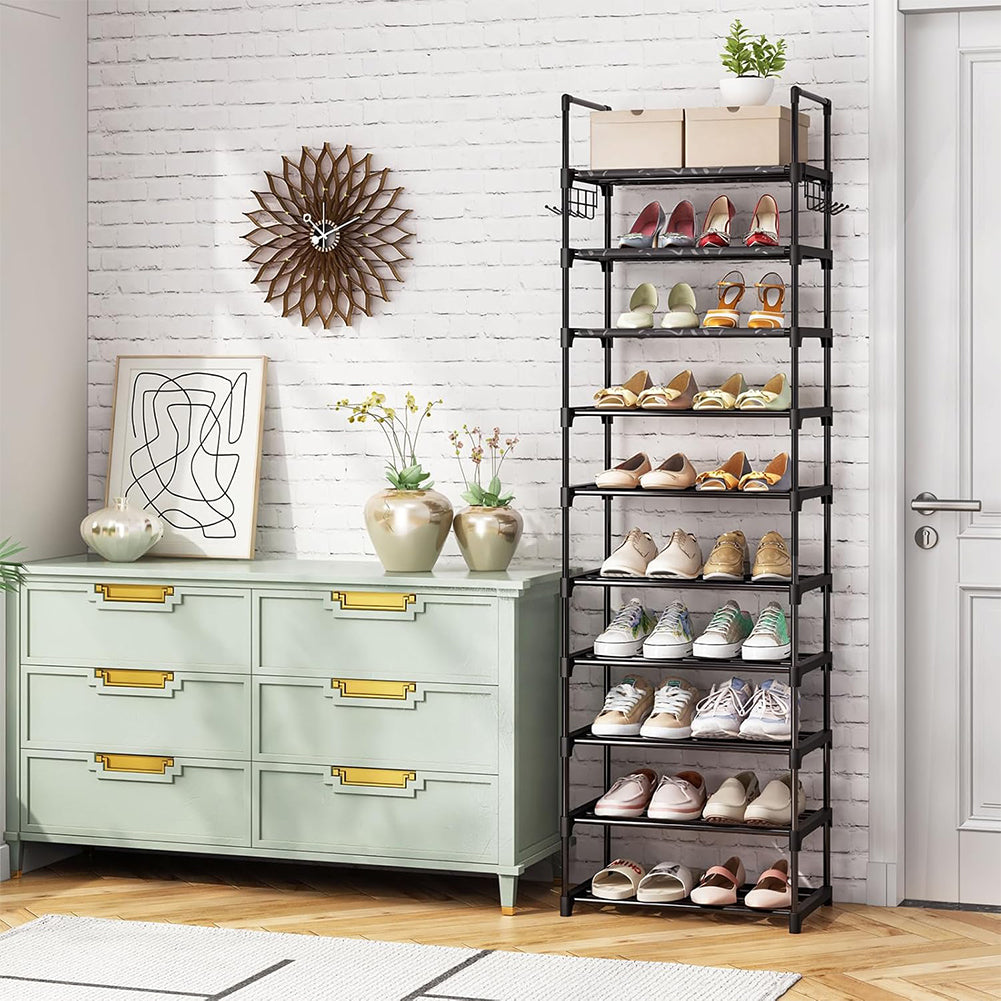 Scarpiera a 10 Ripiani Modulabile Nera Organizer per Scarpe Capacità 24 Paia