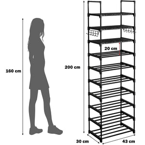 Scarpiera a 10 Ripiani Modulabile Nera Organizer per Scarpe Capacità 24 Paia