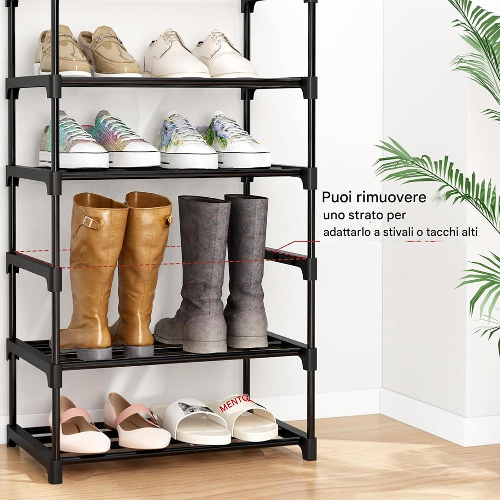 Scarpiera a 10 Ripiani Modulabile Nera Organizer per Scarpe Capacità 24 Paia