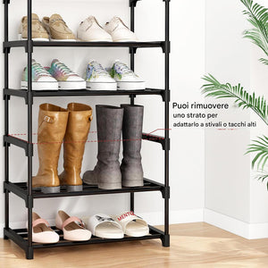 Scarpiera a 10 Ripiani Modulabile Nera Organizer per Scarpe Capacità 24 Paia