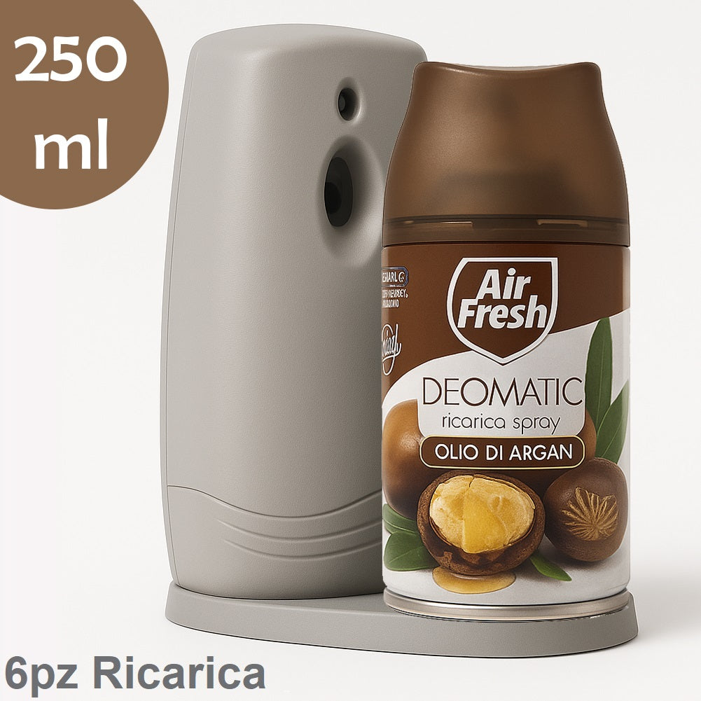 Air Fresh Deomatic Ricariche Profumatore Ambiente 6x250ml Spray Olio di Argan Antiodore