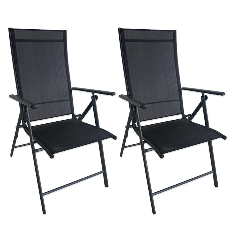 SET 2 SEDIE PIEGHEVOLI ANTIBES 7 POSIZIONI STRUTTURA IN ACCIAIO SEDUTA IN TEXTILENE COLORE NERO 57X68X105 CM