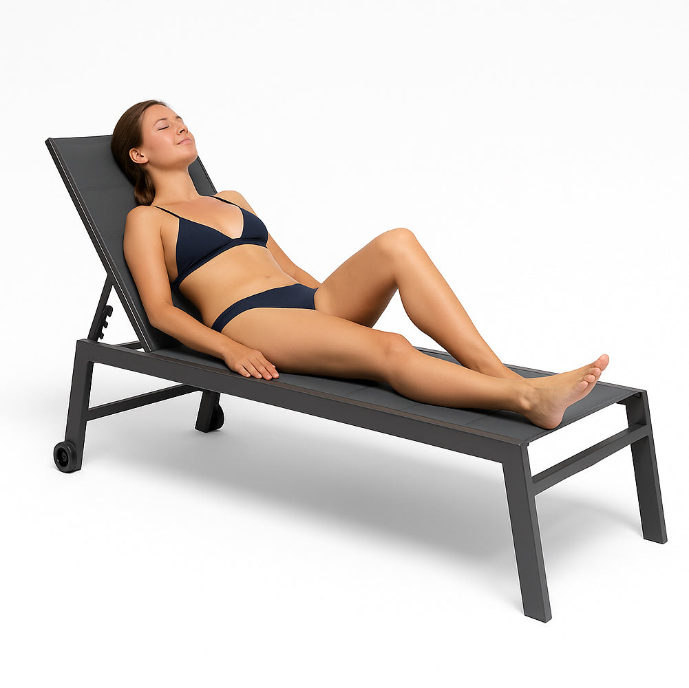 Lettino Prendisole Lounge con Ruote Sdraio da Giardino Antracite Resistente UV