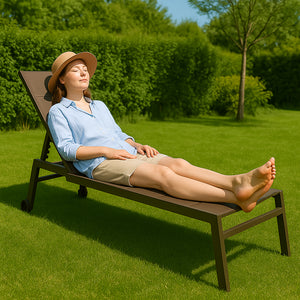 Lettino Prendisole Lounge con Ruote Sdraio da Giardino Tortora Resistente UV