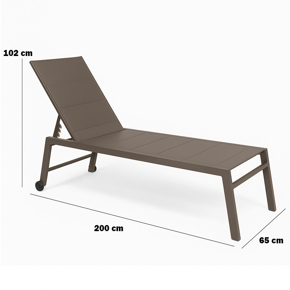 Lettino Prendisole Lounge con Ruote Sdraio da Giardino Tortora Resistente UV