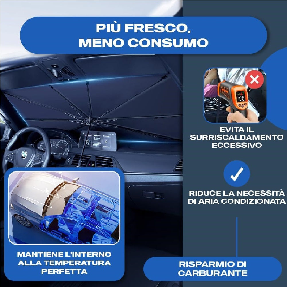 Parasole Auto Protezione Solare Anteriore per Auto Apertura a Ombrello Salvaspazio