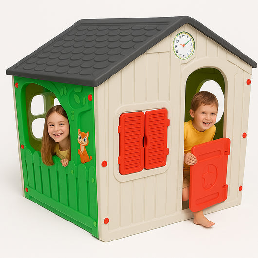 Casetta Happy per Bambini Casa in Plastica Grande Gioco Giocattolo 140x108x115cm