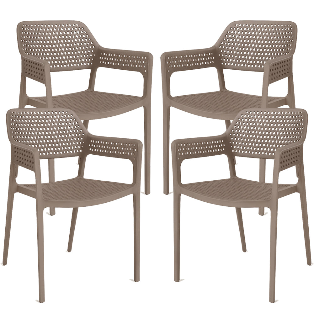 Set 4 Sedie Ergonomiche in Polipropilene Tortora con Schienale e Seduta Forati