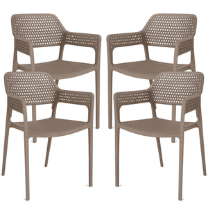 Set 4 Sedie Ergonomiche in Polipropilene Tortora con Schienale e Seduta Forati