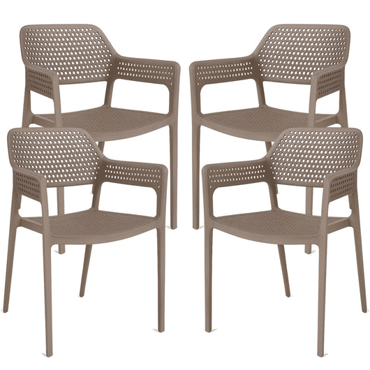 Set 4 Sedie Ergonomiche in Polipropilene Tortora con Schienale e Seduta Forati